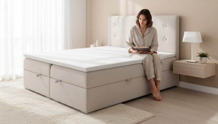 Camera da letto Letto Imbottito Design Moderno di Lusso Letto Matrimoniale Beige Letto Boxspring
