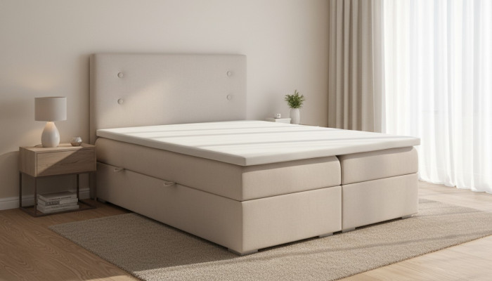 Camera da letto Letto Imbottito Design Moderno di Lusso Letto Matrimoniale Beige Letto Boxspring