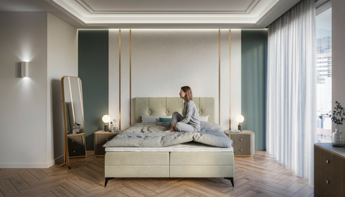 Letto di lusso Camera da letto Mobili imbottiti Design Letto matrimoniale Tessuto Letto boxspring