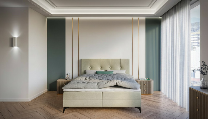 Letto di lusso Camera da letto Mobili imbottiti Design Letto matrimoniale Tessuto Letto boxspring