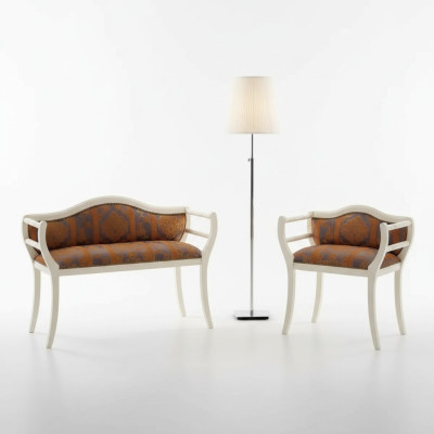 Classico set da salotto composto da divano, sedie, mobili imbottiti per il soggiorno in stile design.