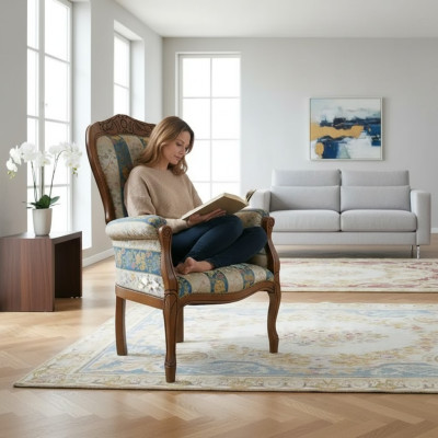 Poltrona Design Sedile Tessuto di Lusso Rivestimento Tessile Mobili Design Classico
