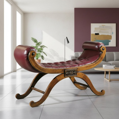 Panchina marrone, sgabello classico stile Antil, mobili imbottiti, panca in tessuto.