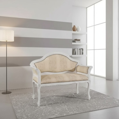 Beige panchina imbottita classica da designer per soggiorno, mobili seduta nuovi di lusso.