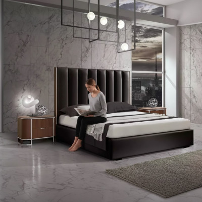 Set da camera da letto moderno completo, letto design + 2 comodini 3 pezzi.