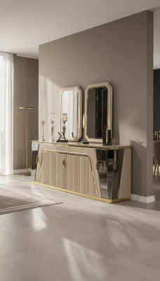 Mobile buffet di lusso per sala da pranzo, sideboard moderno, design commode, specchio, mobili nuovi.