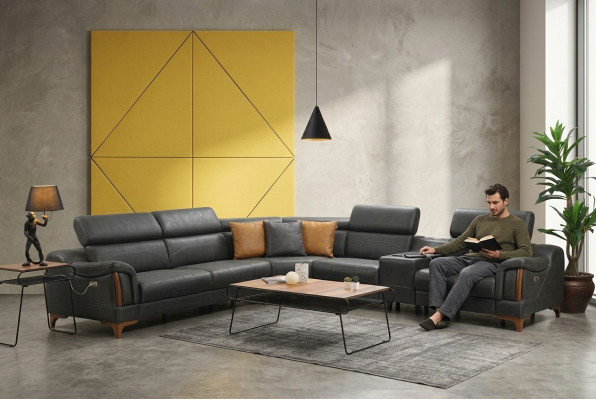Divano angolare di lusso a forma di L Nuovo arredamento soggiorno design moderno in tessuto
