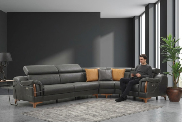Divano ad angolo a L, divano design in tessuto moderno per il salotto.