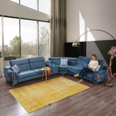 Soggiorno divano a L a forma di angolo design moderno tessile.