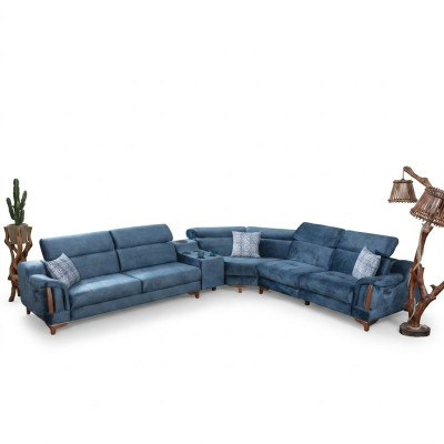 Soggiorno divano a L a forma di angolo design moderno tessile.