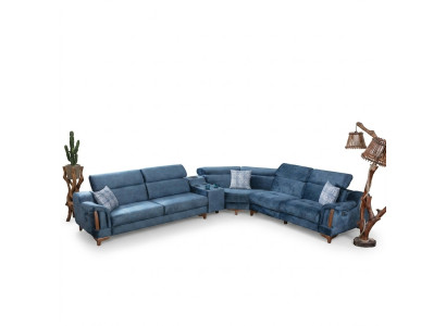 Soggiorno divano a L a forma di angolo design moderno tessile.