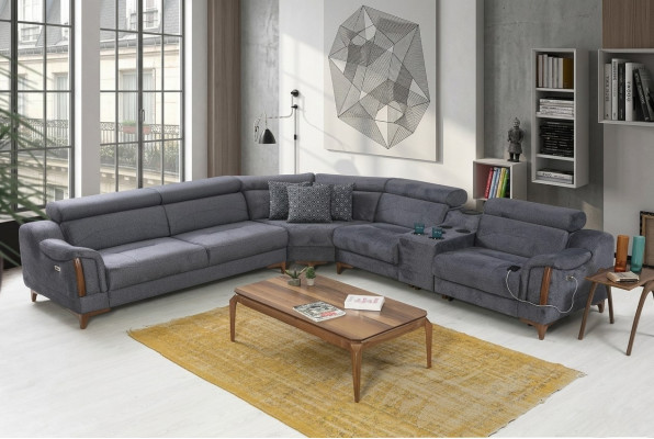 Divano d'angolo grigio soggiorno lussuoso divano a L design moderno tessuto.