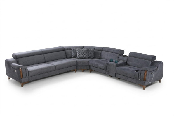 Divano d'angolo grigio soggiorno lussuoso divano a L design moderno tessuto.
