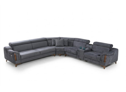 Divano d'angolo grigio soggiorno lussuoso divano a L design moderno tessuto.