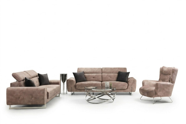 Set divano tre posti divano poltrone moderne in tessuto design per soggiorno.