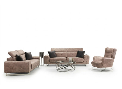 Set divano tre posti divano poltrone moderne in tessuto design per soggiorno.