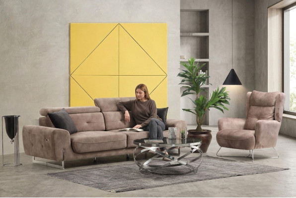 Set 2 pezzi Salotto Divano 3 posti Moderno Poltrona Tessuto