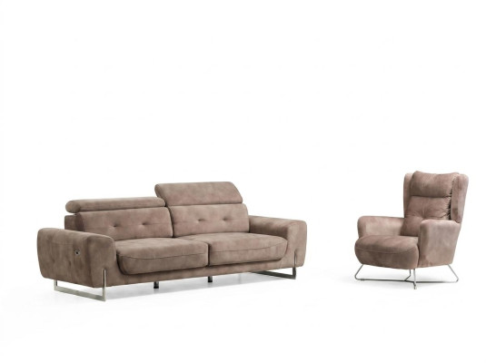 Set 2 pezzi Salotto Divano 3 posti Moderno Poltrona Tessuto