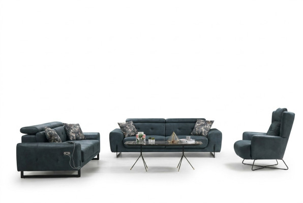 Set moderno composto da 3 pezzi per il soggiorno: divano e poltrone design, nuovi.