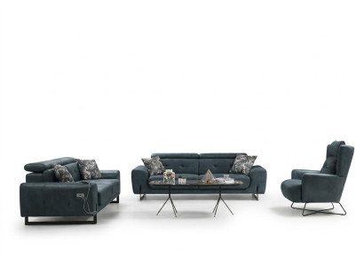 Set moderno composto da 3 pezzi per il soggiorno: divano e poltrone design, nuovi.