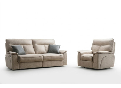 Set da soggiorno: divano a tre posti, poltrona moderna, mobili da seduta, design, mobili imbottiti.