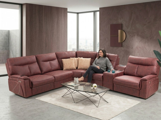 Divano ad angolo in forma di L Design Soggiorno Lusso Arredamento Moderno Rosso Arredamento imbottito