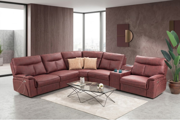 Divano ad angolo in forma di L Design Soggiorno Lusso Arredamento Moderno Rosso Arredamento imbottito