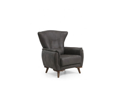 Moderna poltrona lussuosa per soggiorno in grigio con design seduta.