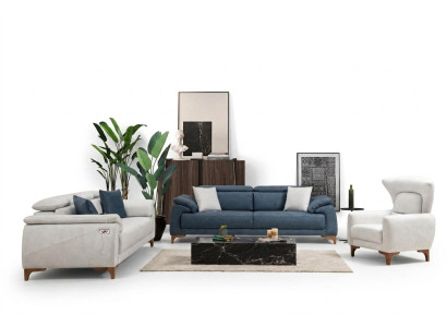 Set soggiorno moderno di lusso. Divano a 3 pezzi. Arredo imbottito tessile nuovo.