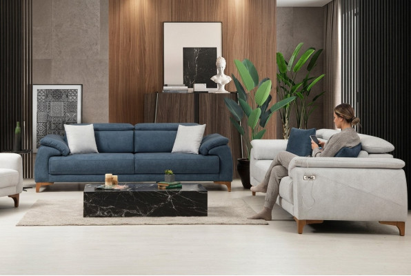 Divano moderno a tre posti 2x, design completo in tessuto per divani.