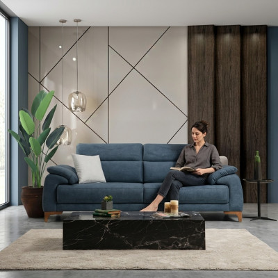 Divano Divano Soggiorno Mobili Moderni Tre Posti Blu Design Divano Imbottito
