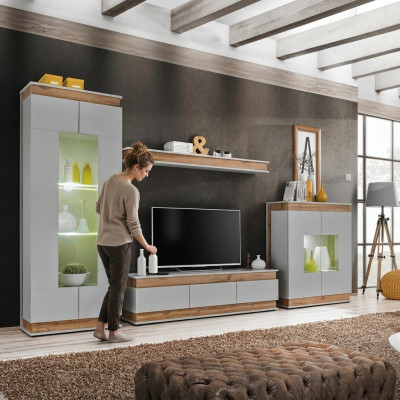 Set da soggiorno moderno di lusso 4 pezzi. Mobile porta TV Vetrina Legno Nuovo