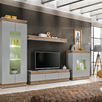 Set da soggiorno moderno di lusso 4 pezzi. Mobile porta TV Vetrina Legno Nuovo