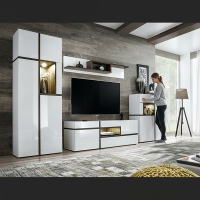 Set di pareti moderne 4 pezzi per il soggiorno, bianco in legno, mobile TV.