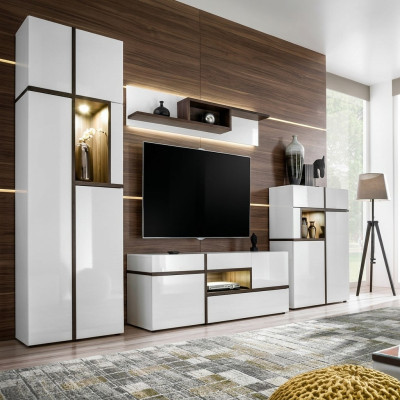 Set di pareti moderne 4 pezzi per il soggiorno, bianco in legno, mobile TV.