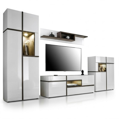Set di pareti moderne 4 pezzi per il soggiorno, bianco in legno, mobile TV.