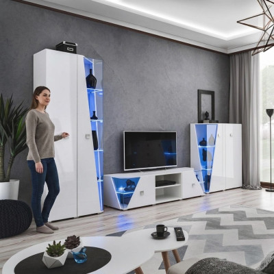 Soggiorno lussuoso set di arredamento 3 pezzi parete vivente mobili designer vetrina legno