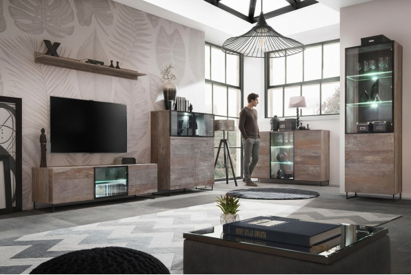 Design parete attrezzata TV 2x vetrina mobile TV Lowboard set arredamento 5 pezzi