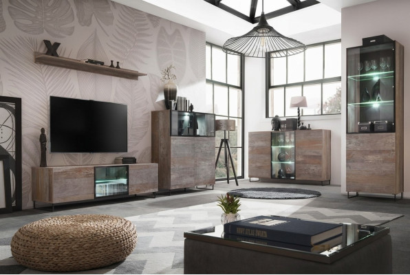 Design parete attrezzata TV 2x vetrina mobile TV Lowboard set arredamento 5 pezzi