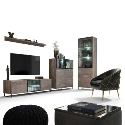 Set da soggiorno moderno con mobile TV, design, vetrina, mobili in legno nuovi.