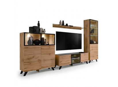 Set soggiorno moderno, vetrina, comò, pareti attrezzate, porta TV, design nuovo.