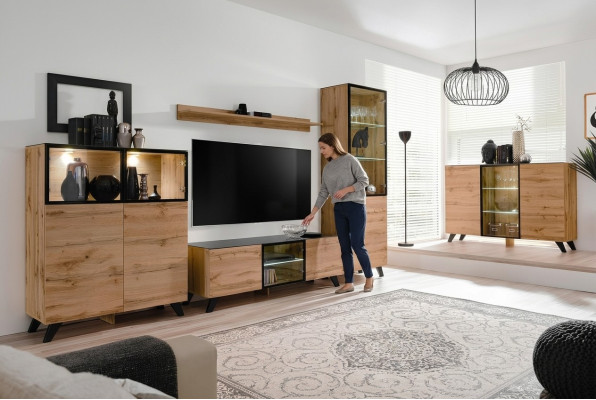Set parete attrezzata 5 pezzi Lusso soggiorno Comò Supporto TV Design Arredamento