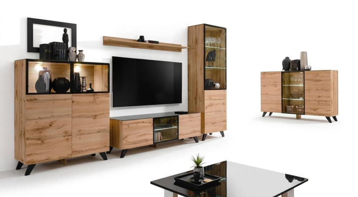 Set parete attrezzata 5 pezzi Lusso soggiorno Comò Supporto TV Design Arredamento