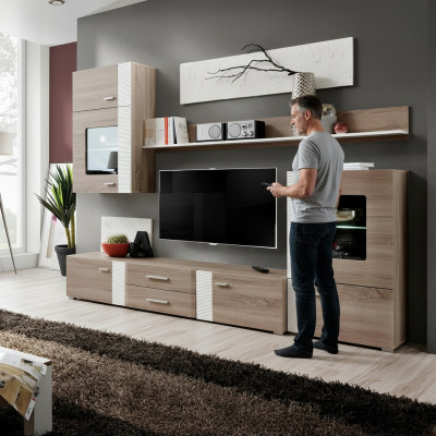 Mobile TV in stile moderno in legno per arredamento soggiorno, ripiano, armadio nuovo.