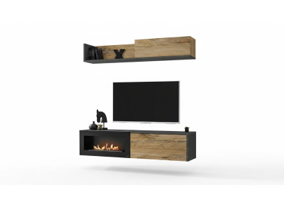 Mobile TV parete Soggiorno Scaffale Supporto TV con camino in legno Moderno Marrone