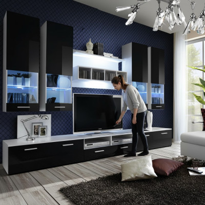 Sistema di arredo nero Mobili Soggiorno Design di lusso Supporto TV in legno Mensola a muro