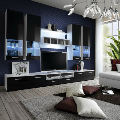 Sistema di arredo nero Mobili Soggiorno Design di lusso Supporto TV in legno Mensola a muro
