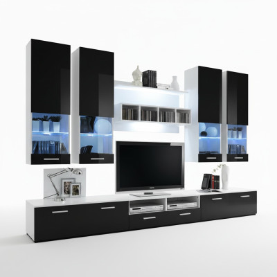Sistema di arredo nero Mobili Soggiorno Design di lusso Supporto TV in legno Mensola a muro