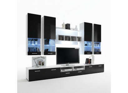 Sistema di arredo nero Mobili Soggiorno Design di lusso Supporto TV in legno Mensola a muro