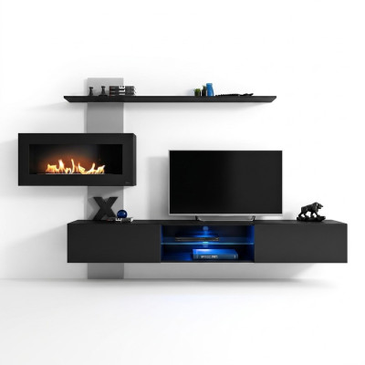 Mobile multimediale nero con camino design moderno soggiorno designer mobili TV stand.